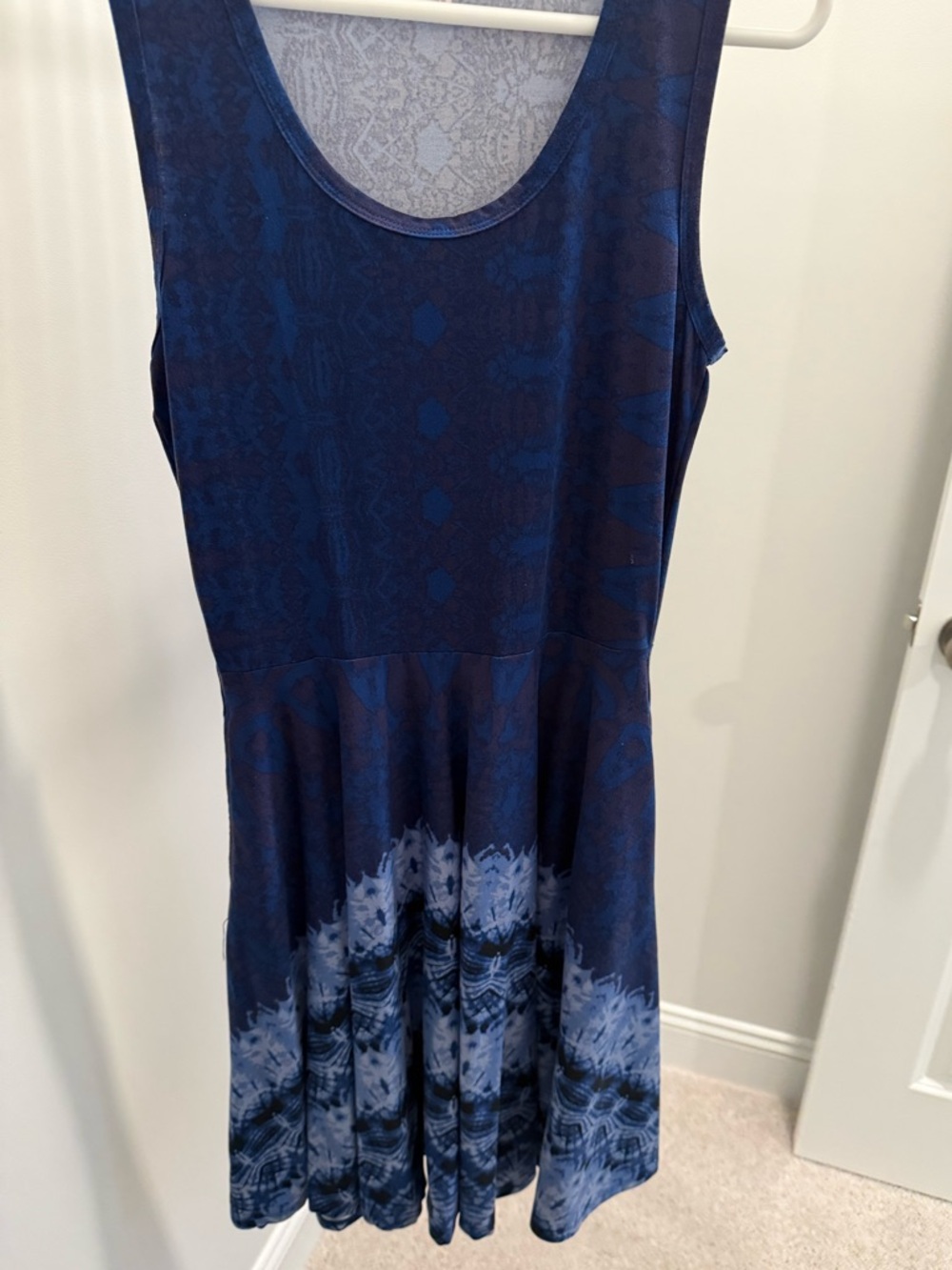 LuLaRoe Navy Blue Patterned Sleeveless Fit-and-Flare Dress